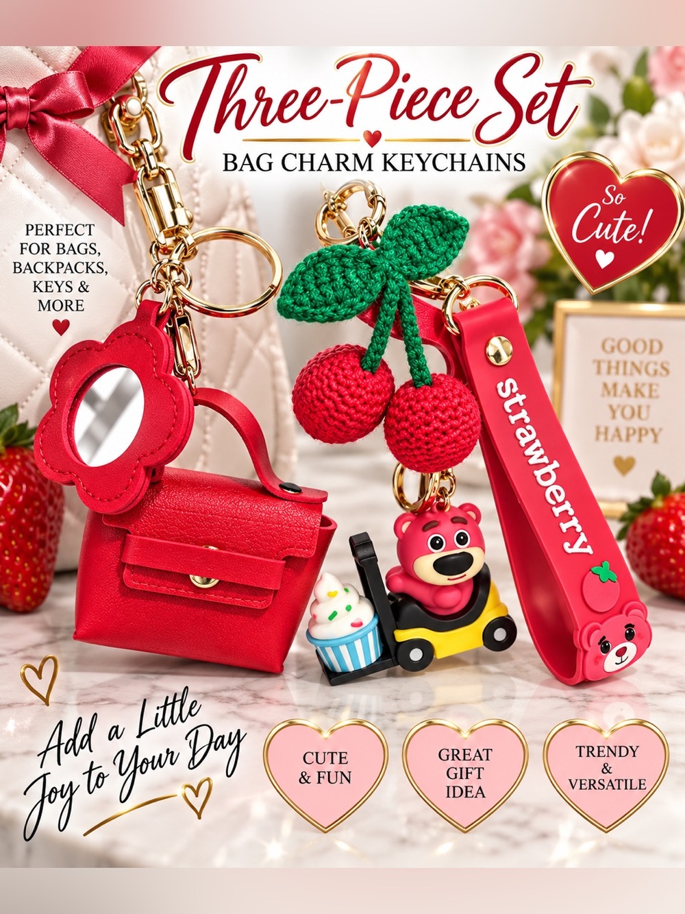Cherry 🍒 red Bagcharm keychain set